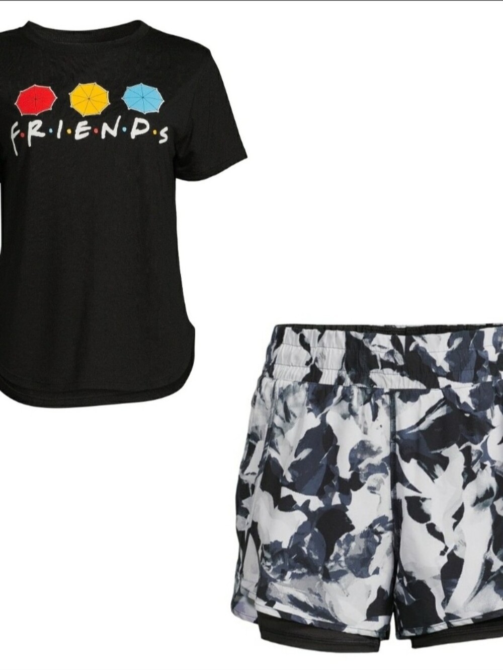 Plus Size XXL 19 Friends Tshirt Umbrella Trio Graphic Tee & Bike Lined Shorts - Picture 6 of 6